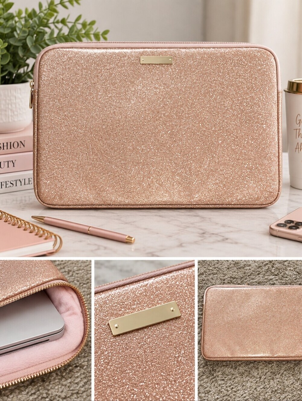 kate spade Rose Gold Glitter Laptop Sleeve